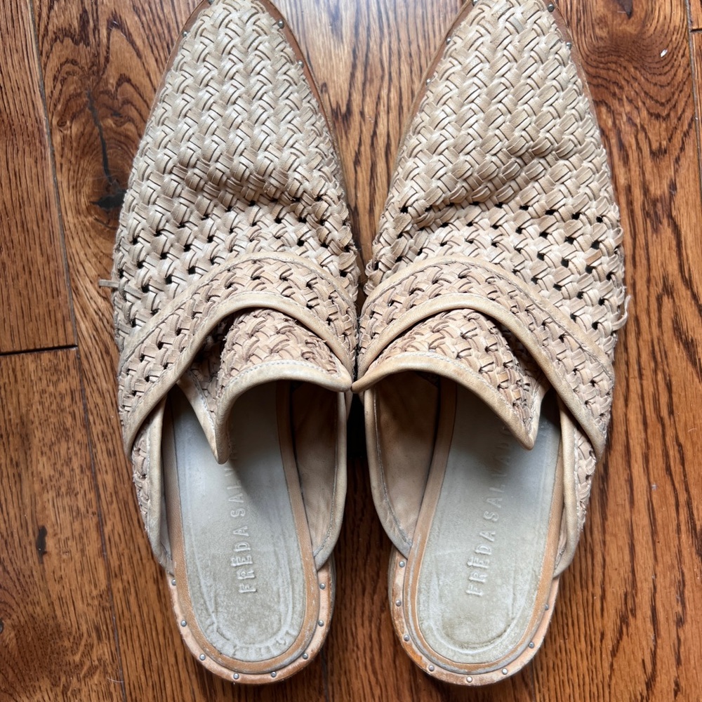 Freda Salvador Keen Woven Tan Mules - Picture 2 of 5